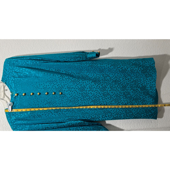 Vintage Liz Claiborne Sheath Dress 100% Silk Teal Green 80s Sz 6 - Picture 3 of 9